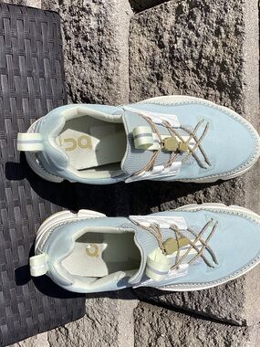 On Running Light Blue and White Women's Athletic Shoes